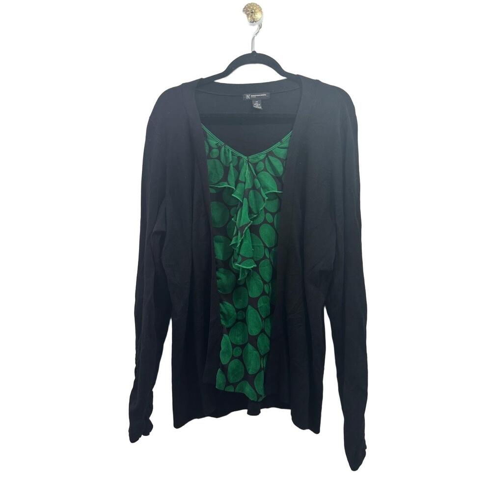 INC INternational Concepts Woman Size 2X Black Long Sleeve Pattern Combo Sweater